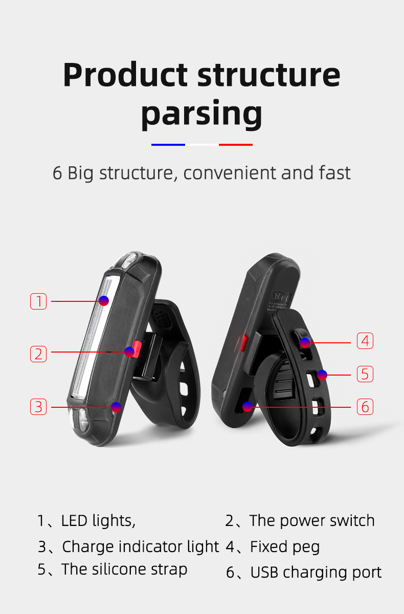 Mountain bicycle tail light USB charging warning light night riding taillight - Bicycle Lights - 9