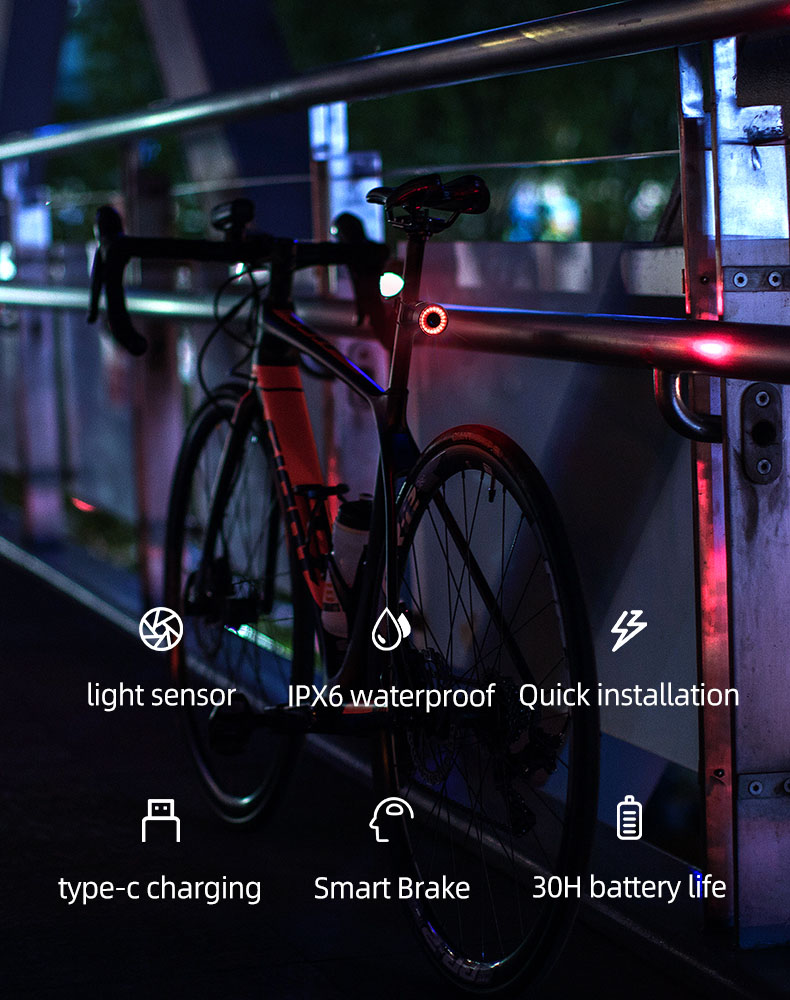 Lumières Led rechargeables pour vélo, feu arrière étanche IPX6 avec détection de frein