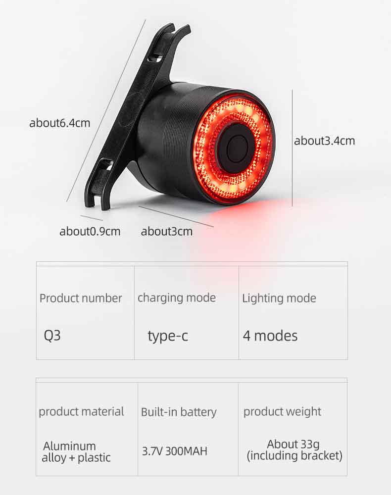 Jiro mitondra bisikileta azo rechargeable IPX6 tsy tantera-drano brake sensing jiro rambony bisikileta