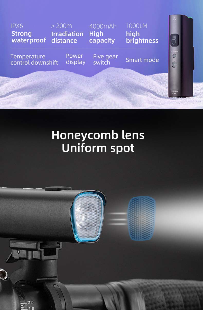 Rechargeable Bicycle Lights Super Bright 1000 Lumen 5 Mode LED Bike Light - Bicycle Lights - 1
