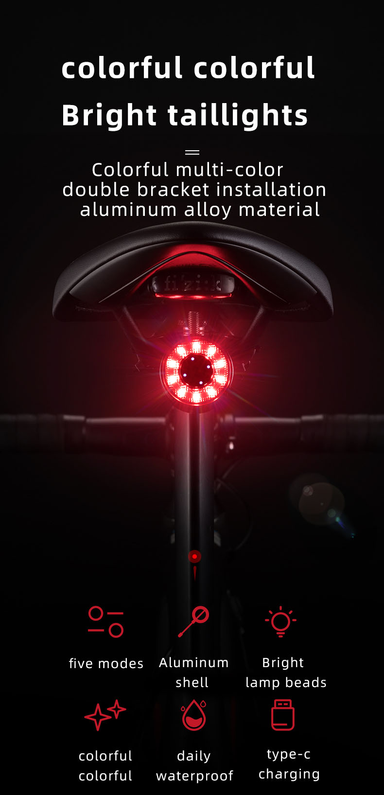 Ibhayisikili Elishajwa Kabusha I-Rear Bike Taillight