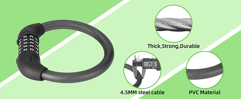 Small Bike Cable Locks Black 5 Digit Combination Bike Lock Anti-Theft Lightweight 