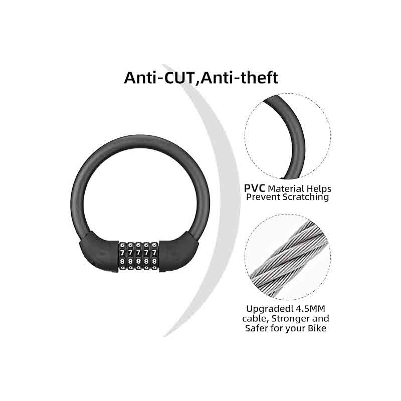 Small Bike Cable Locks Black 5 Digit Combination Bike Lock Anti-Theft Lightweight - Bike Lock - 6