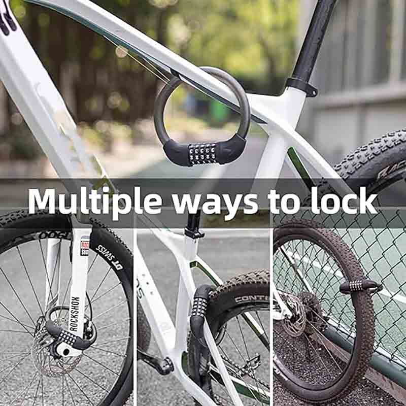أقفال كابل دراجة صغيرة سوداء مكونة من 5 أرقام قفل دراجة مضاد للسرقة وخفيف الوزن