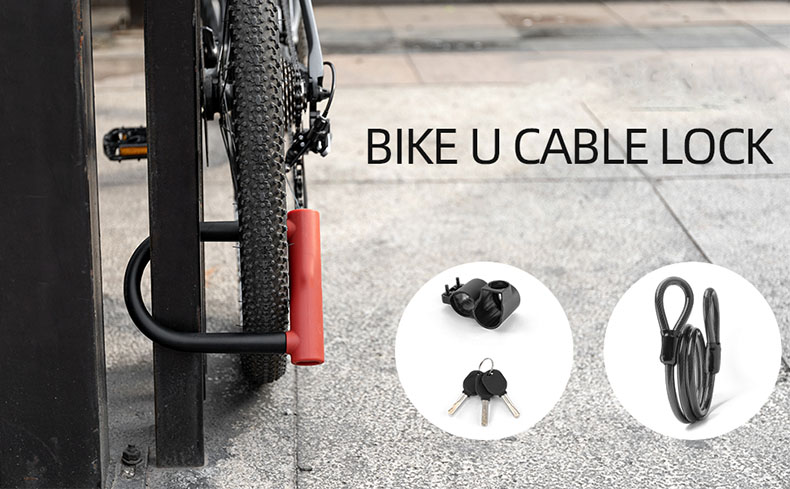 U Bike Lock with Cable Heavy Duty U Shackle 21mm 4 ft Anti Theft Black