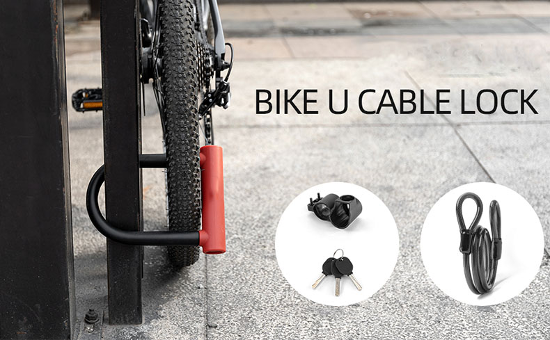 U Bike Lock with Cable Heavy Duty U Shackle 21mm 4 ft Anti Theft Black - Bike Lock - 1