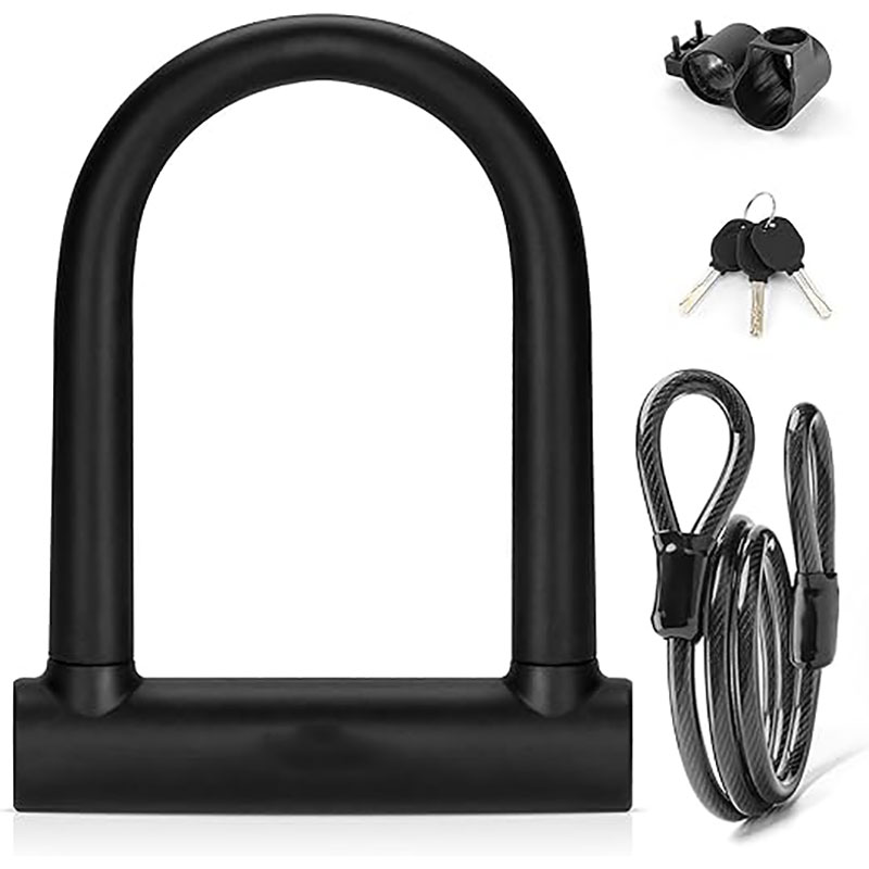 U Bike Lock with Cable Heavy Duty U Shackle 21mm 4 ft Anti Theft Black