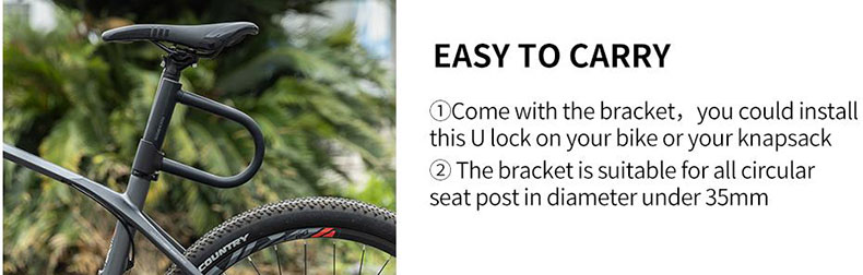 U Bike Lock with Cable Heavy Duty U Shackle 21mm 4 ft Anti Theft Black - Bike Lock - 3