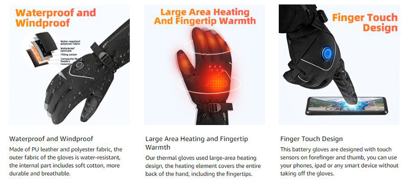 Waterproof Cycling Gloves Electric Rechargeable Battery Thermal  Winter Touchscreen - Glove - 5