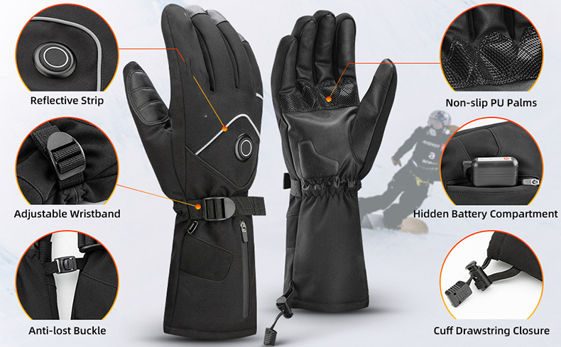 Waterproof Cycling Gloves Electric Rechargeable Battery Thermal Winter Touchscreen 
