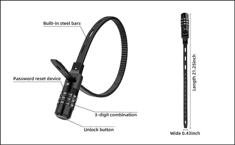 Zip Tie Cable bakeng sa Baesekele Lock Lightweight Sehatsetsi Locks Khabinete