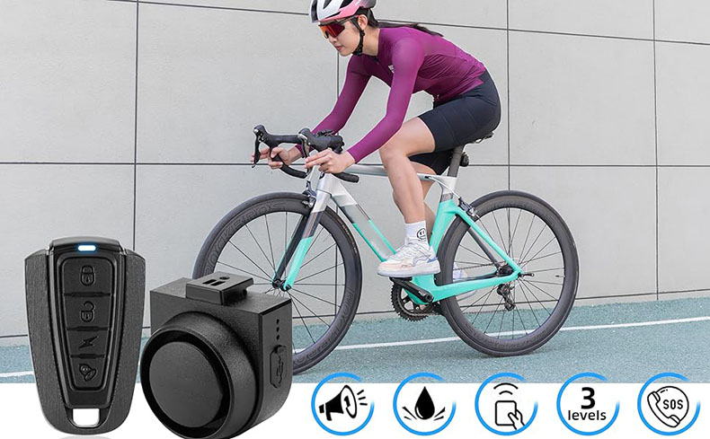 Campainha de 115dB para alarme de bicicleta com sensor remoto de movimento de vibração à prova d'água sem fio