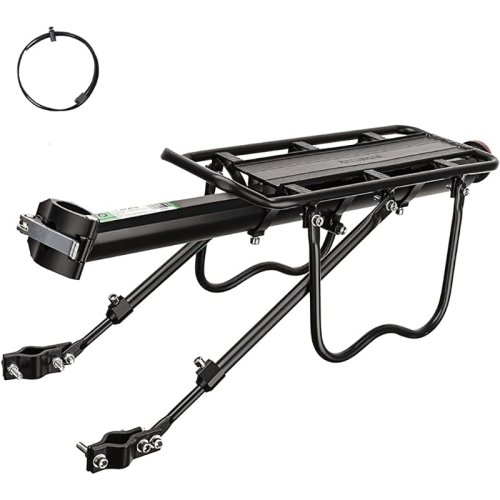 Inogadziriswa Bike Cargo Rack 165 lbs Kukwanisa Kurumidza Kuburitsa Pannier Rack ine Elastic Band uye Reflector