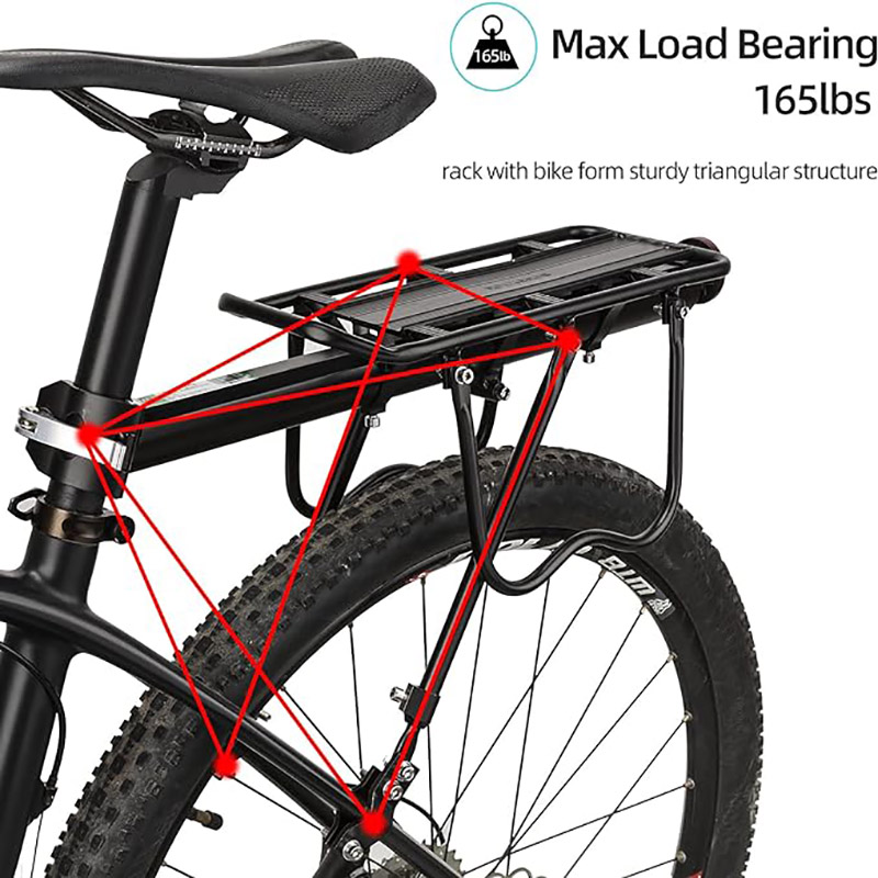 Portaequipajes ajustable para bicicletas, capacidad de 165 libras, portaequipajes de liberación rápida con banda elástica y reflector