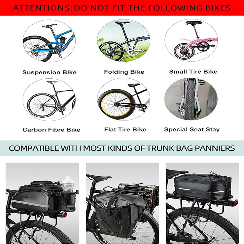 Adjustable Bike Cargo Rack 165 lbs Capacity Quick Release Pannier Rack with Elastic Band and Reflector