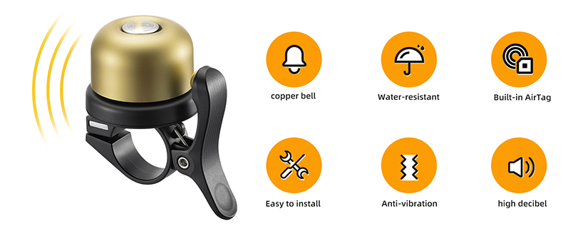 Bell for Bikes Waterproof  Mount Bike AirTag Holder GPS Tracker Electric Bike Horn - Bike Bell & Horn - 6