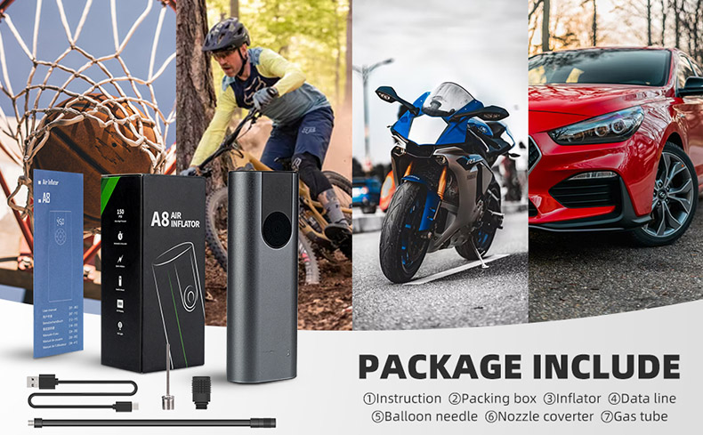 Bike Air Pump 150PSI  Inflator 5 Modes Cordless Air Compressor with 2 * 2600 mAh Rechargeable Lithium Battery - Pump - 4