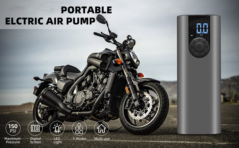 Bike Air Pump 150PSI  Inflator 5 Modes Cordless Air Compressor with 2 * 2600 mAh Rechargeable Lithium Battery - Pump - 1