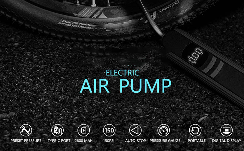 Bike Air Pumps 150 Psi 2600mAh အားပြန်သွင်းနိုင်သည်။