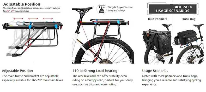 Quick Release electric bike rack Aluminum Alloy Most 110 lbs Capacity - Bike Rack - 4