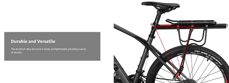Rear Bike Rack Full Quick Release Adjustable  Aluminum Alloy 115 lbs Capacity - Bike Rack - 5