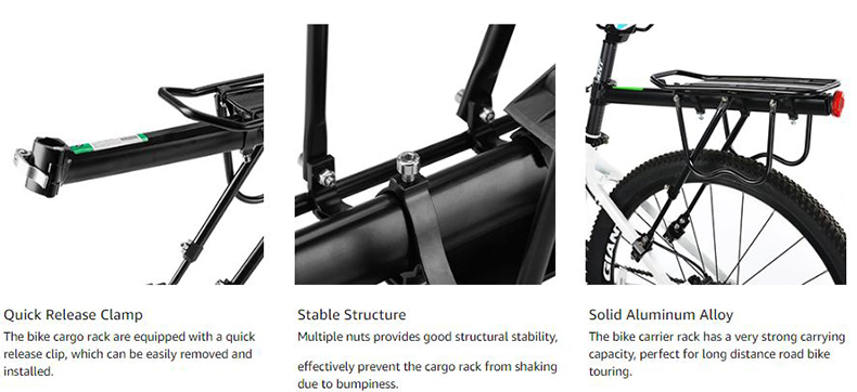 Rack Paihikara Putea Tuku Tere Te nuinga o te 165lbs Te kaha o te Pahikara tueke Uta Rack Aluminum Alloy