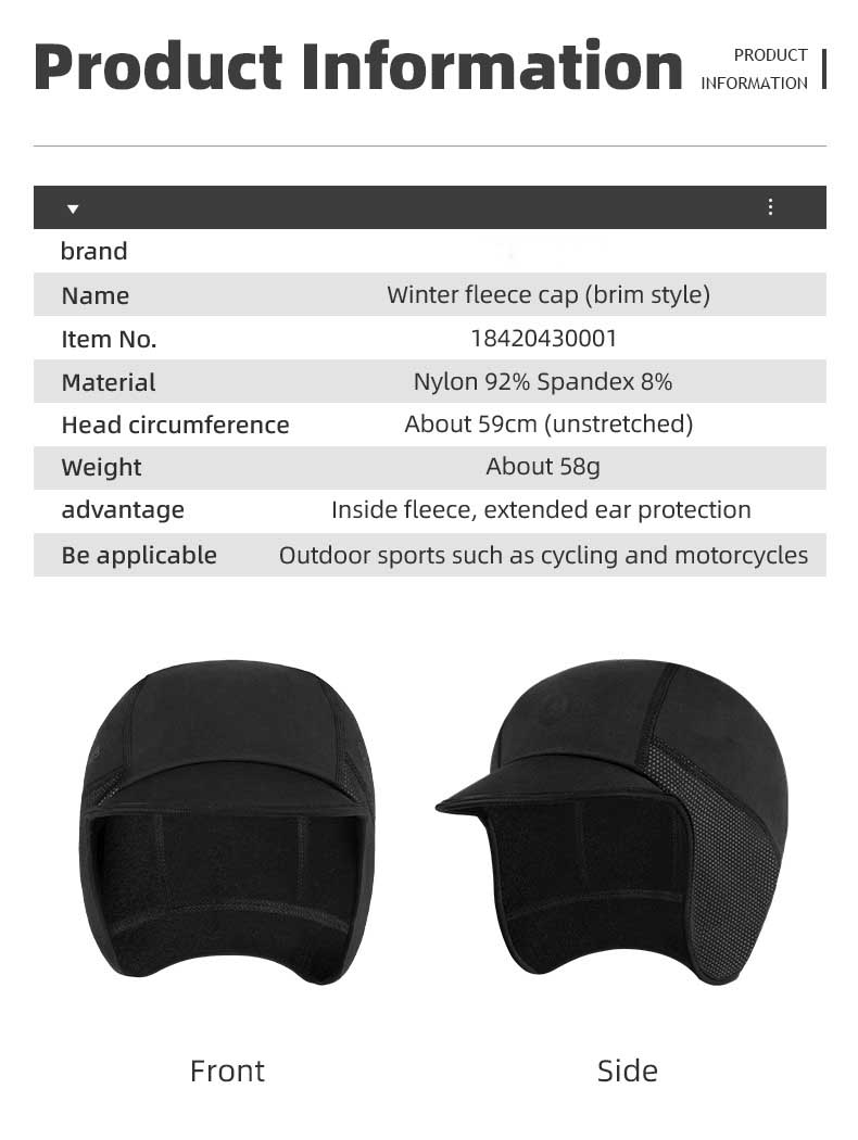 Windproof Cycling Skull Cap with Sun Visor Liner Black - Balaclava Mask - 2