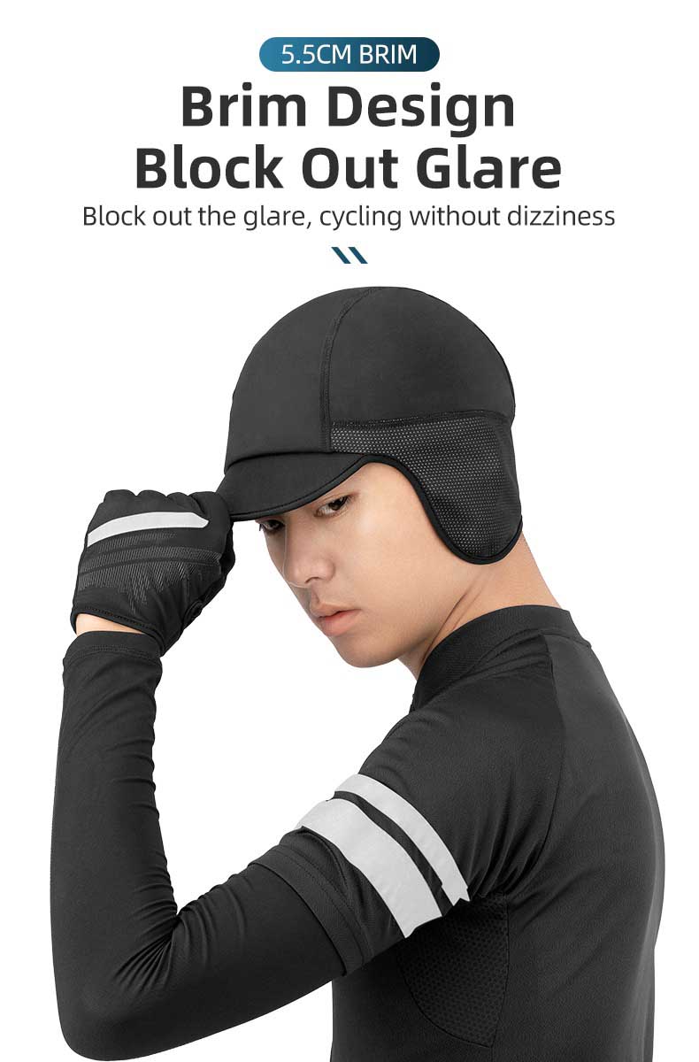 Windproof Cycling Skull Cap with Sun Visor Liner Black - Balaclava Mask - 8