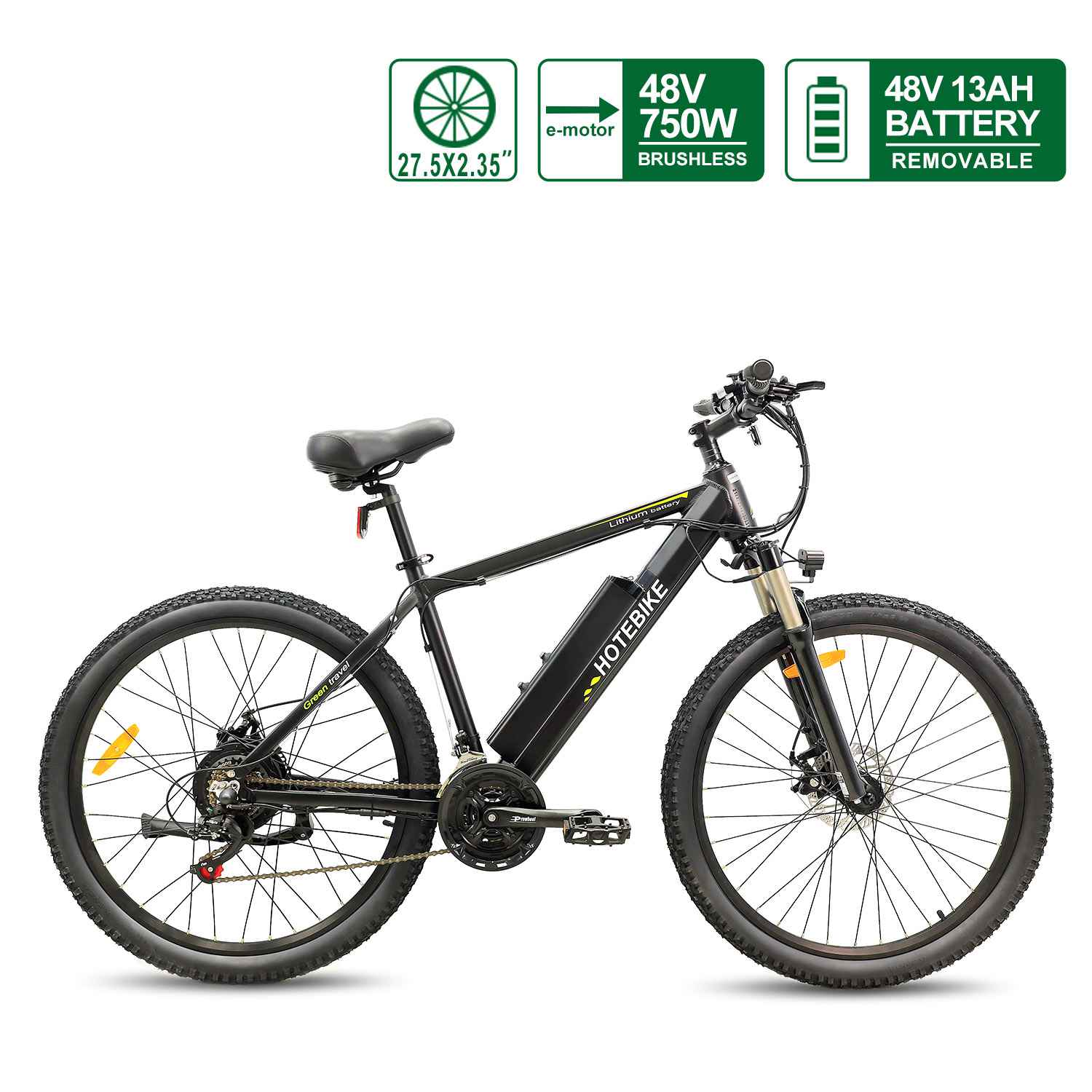 Bicicletta elettrica 48v 750W 25MPH 27.5 pollici con batteria rimovibile