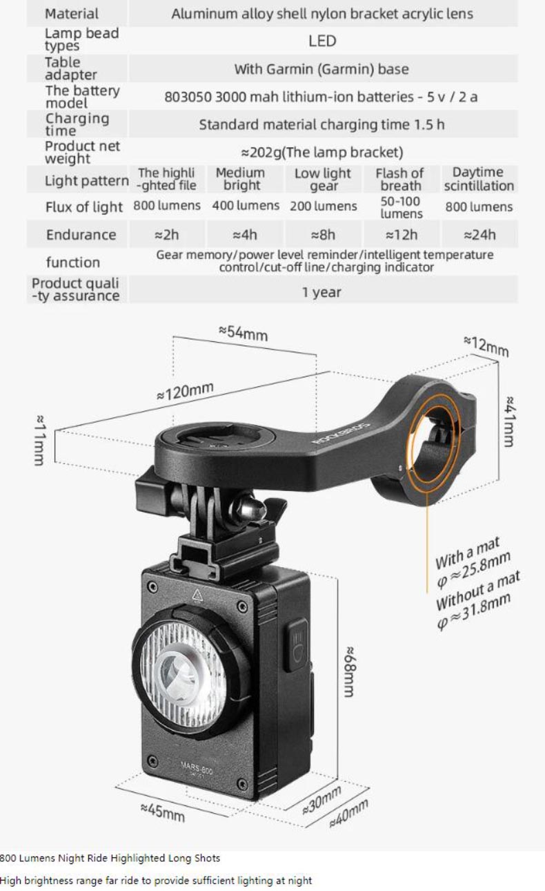 Bicycle Light 800LM Hoisting Front Lamp Alloy Shell - Bicycle Lights - 1