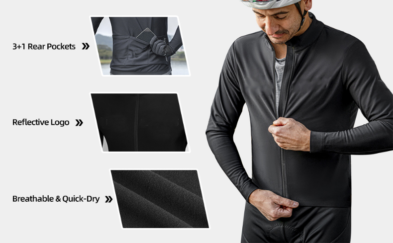 Cycling Jacket Men Long Sleeve Bike Shirt with Full Zipper and Rear Pockets - Clothes - 3