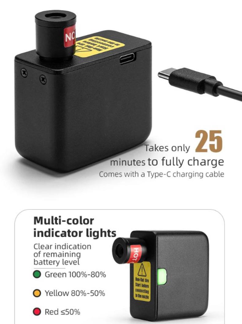 Mini Electric Air Pump for Bikes Handheld 100PSI Rechargeable - Pump - 10