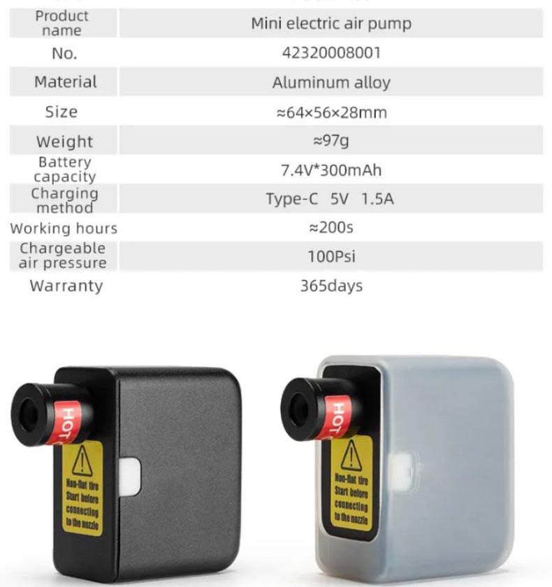 Mini Electric Air Pump for Bikes Handheld 100PSI Rechargeable - Pump - 2