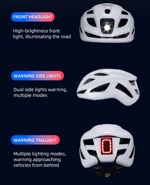 Ultra-light Bicycle Helmet With Front Rear Light Type-C Charging - Cycling Helmet - 9