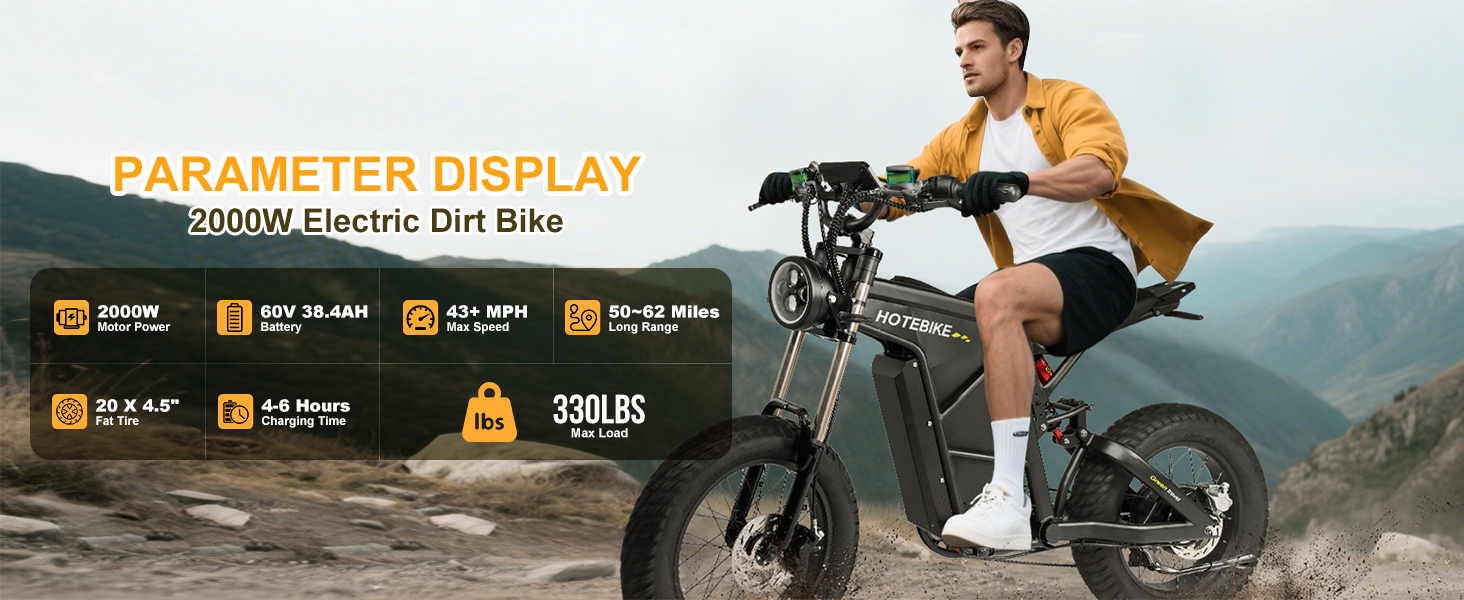 Electric Motorcycle for Adults 60V 2000W Motor 43MPH with 38.4AH  Battery Fat Tire Electric Bike - Electric Bike USA - 1