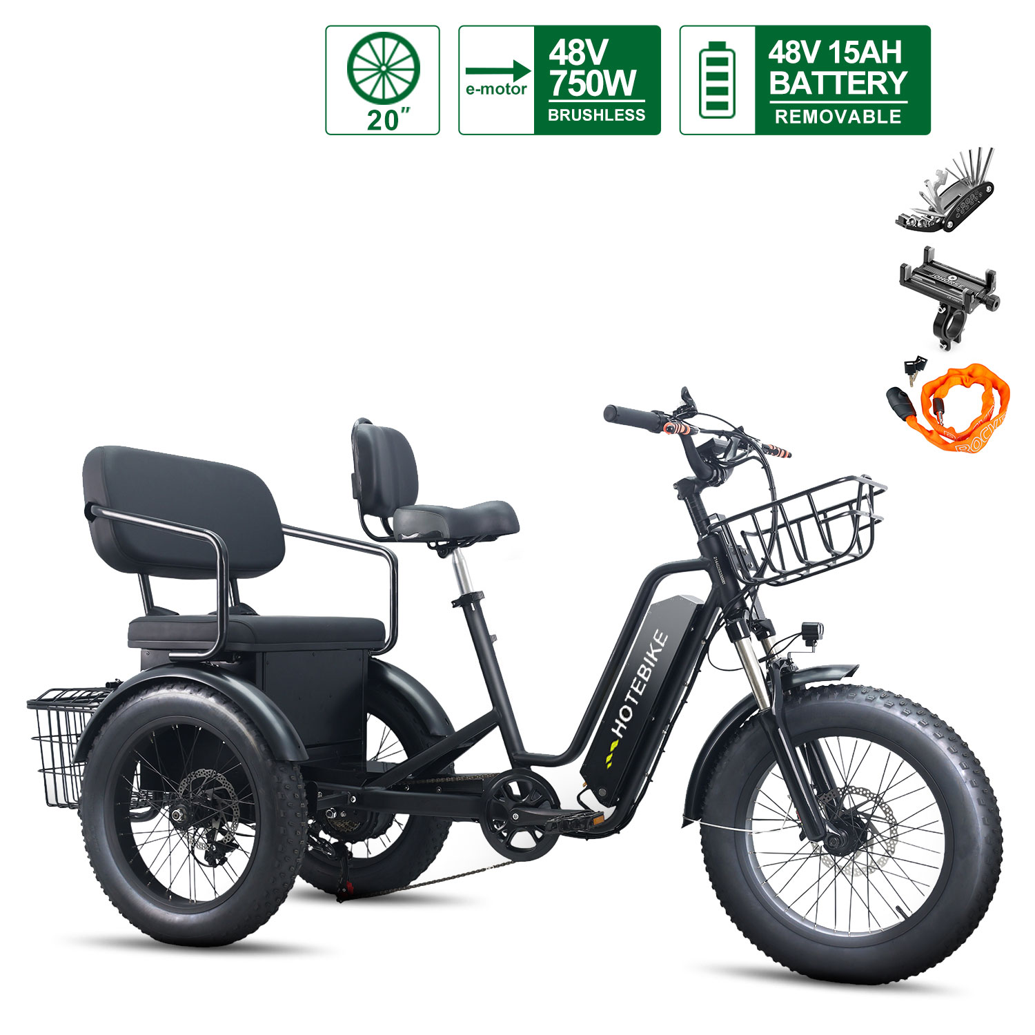 Electric Tricycle for Adults 48V 15AH Heavy-Duty Cargo Transport