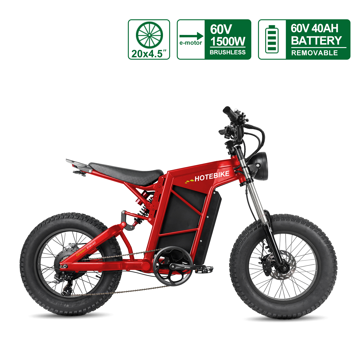 1500W 60V Electric Off Road Dirt Bike All-Terrain Tires
