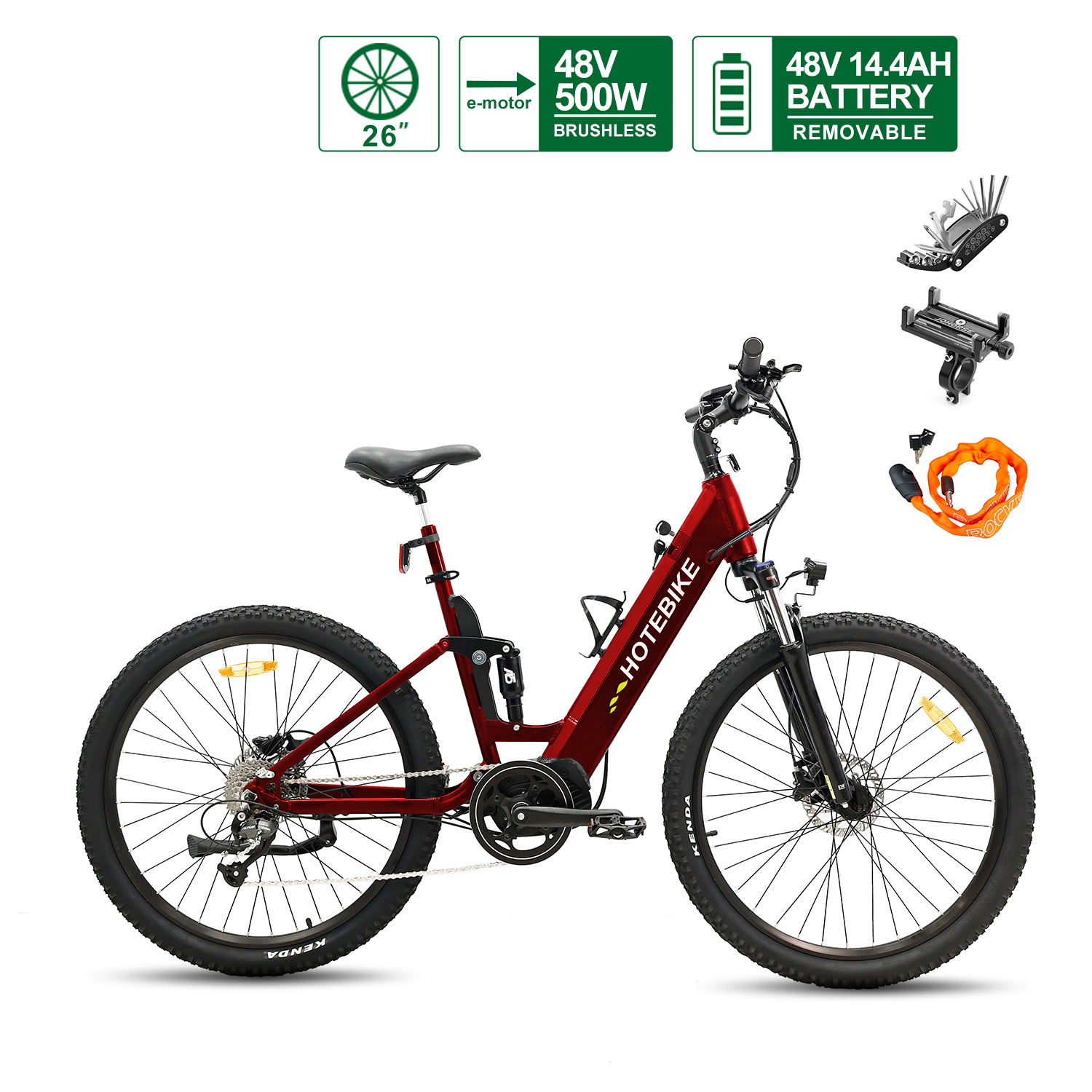 Mid-Drive Electric Bike with 26” Fat-Tire for Adults